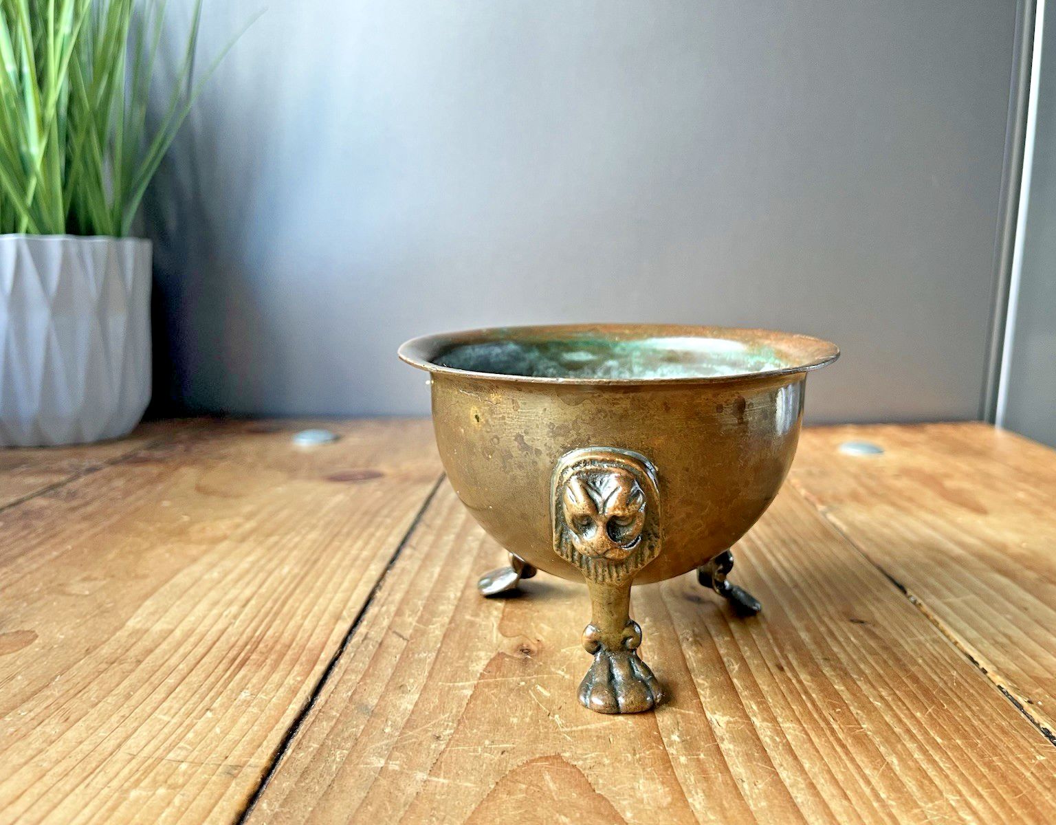 Antique 19th C Bronze Brass Monkey Mask Lion Footed Plant Pot Planter Cachepot photo vinterior
