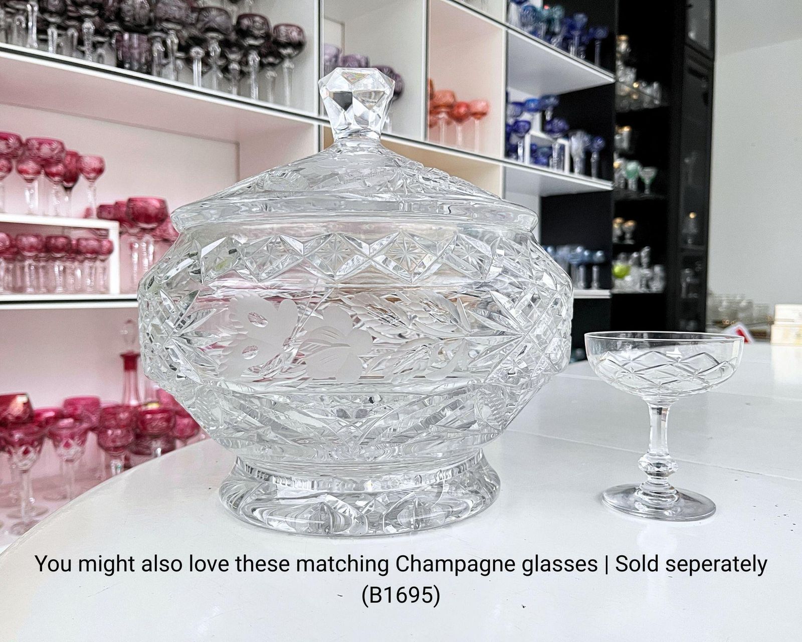 Antiek Kristallen Punchbowl | Met Deksel | Centerpiece photo vintage