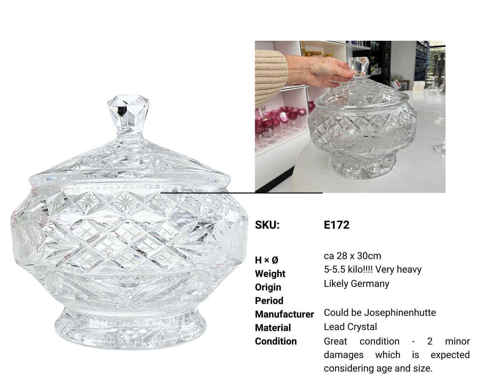 photo for sale Antiek Kristallen Punchbowl | Met Deksel | Centerpiece