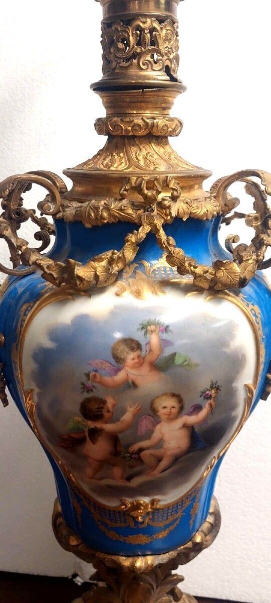Large Mercury Lamp In Sèvres Porcelain And Gilt Bronze   France, 19th Century photo for sale
