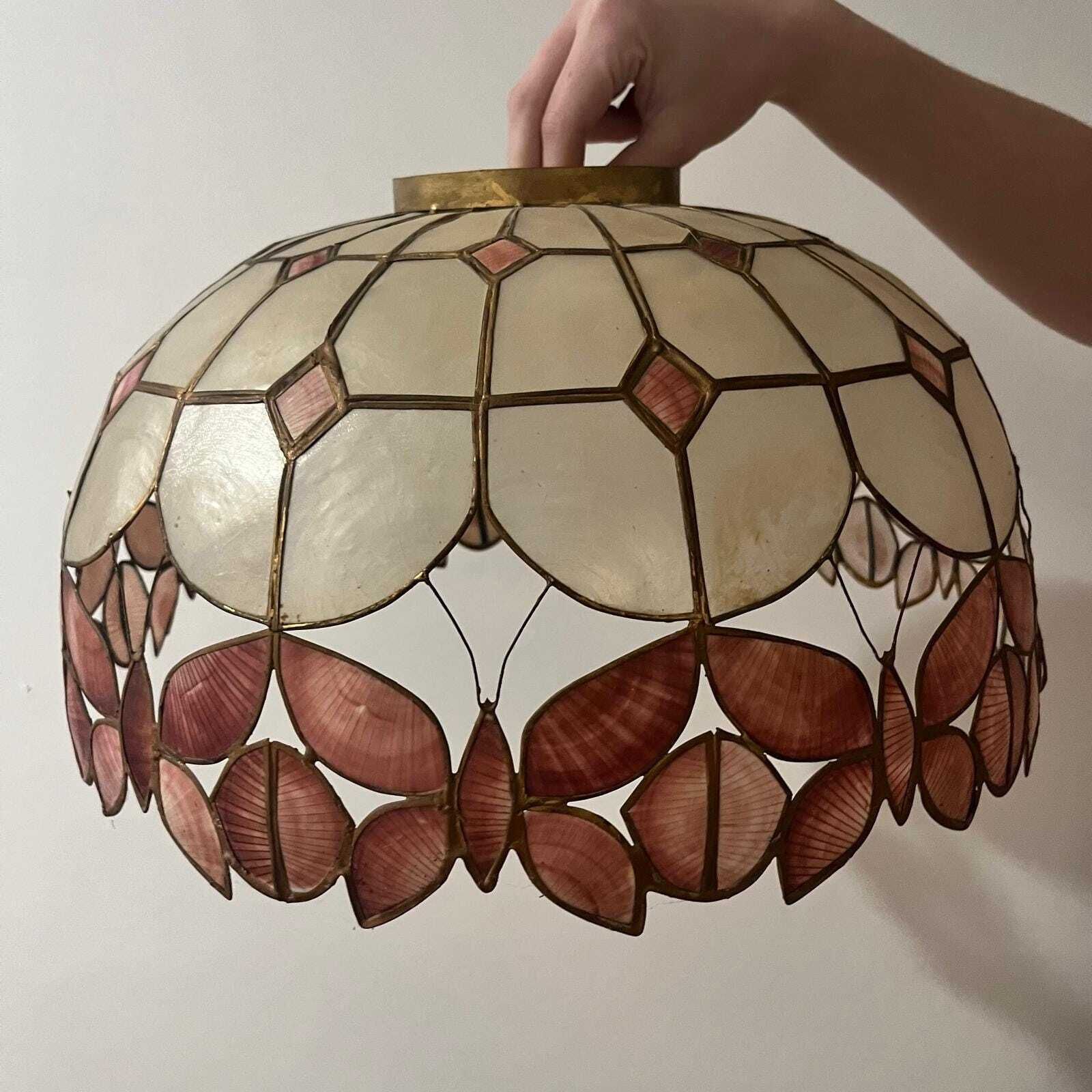 Vintage Capiz Lampshade With Butterfly Detailing