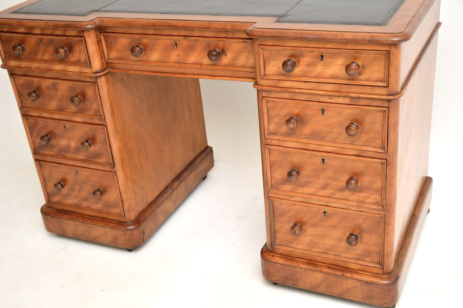 Antique Victorian Satinwood Leather Top Pedestal Desk photo Furniture