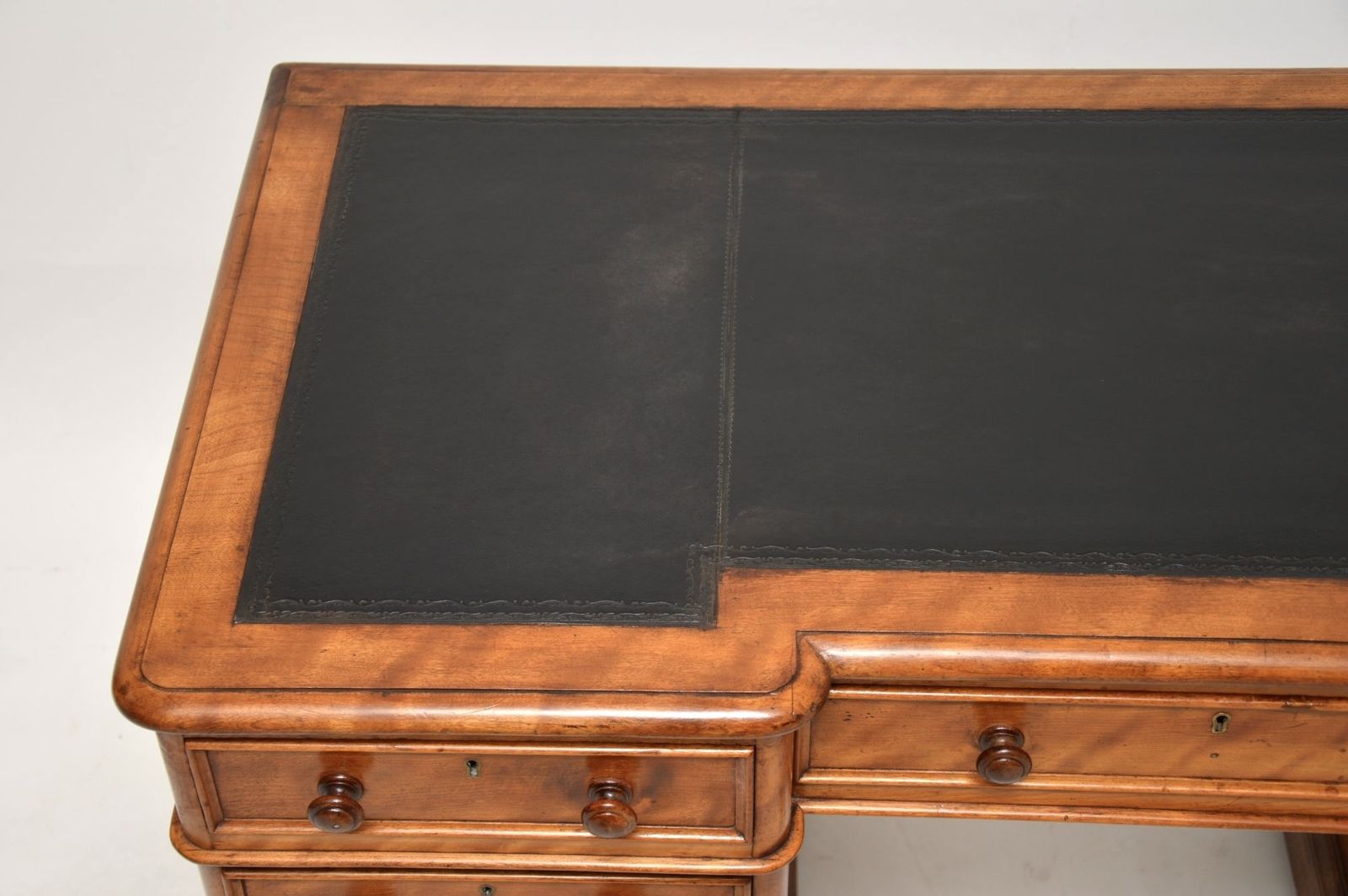 Antique Victorian Satinwood Leather Top Pedestal Desk photo 1625.0
