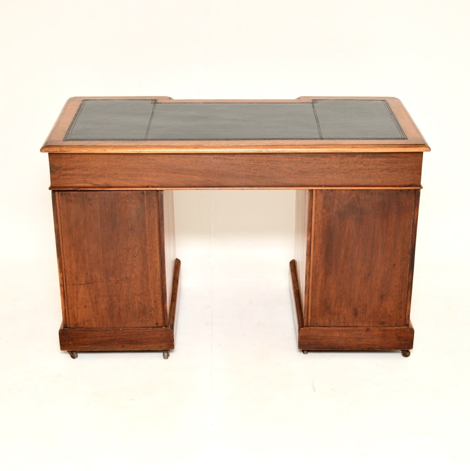 photo for sale Antique Victorian Satinwood Leather Top Pedestal Desk