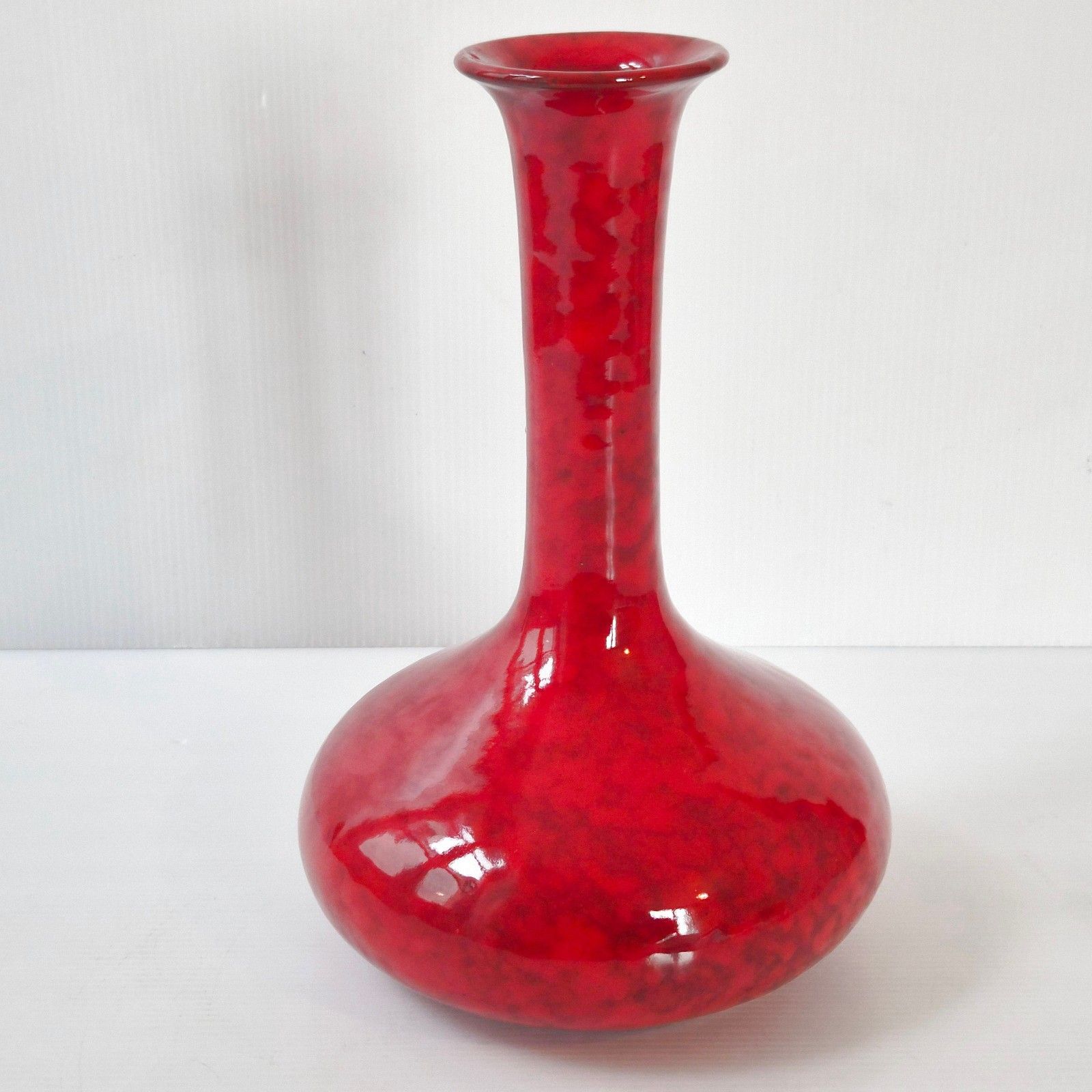 Vintage Italian 1950 Ceramic Red Muskettee Black Vase 50s 1950s Rockabilly