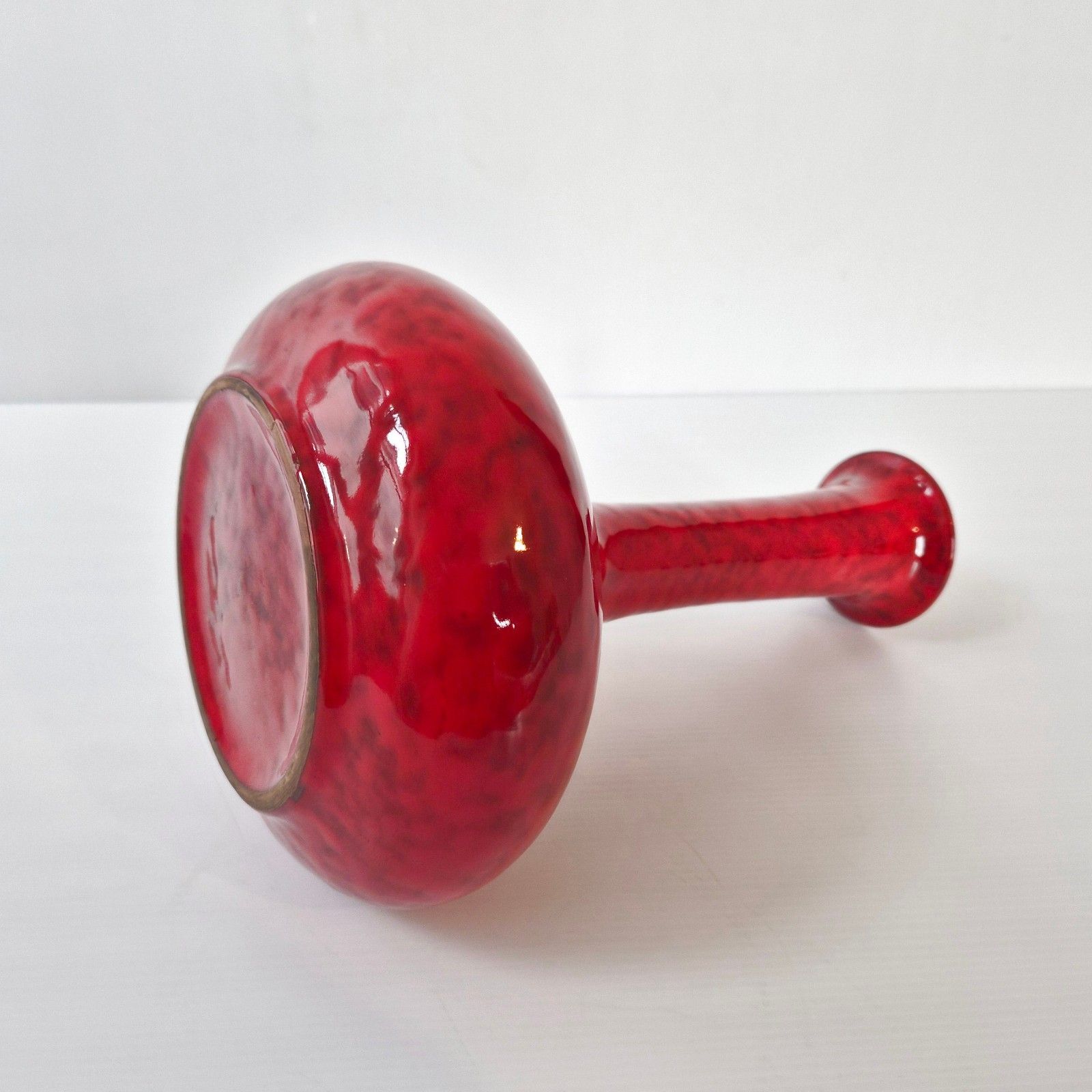 Vintage Italian 1950 Ceramic Red Muskettee Black Vase 50s 1950s Rockabilly photo 228.0