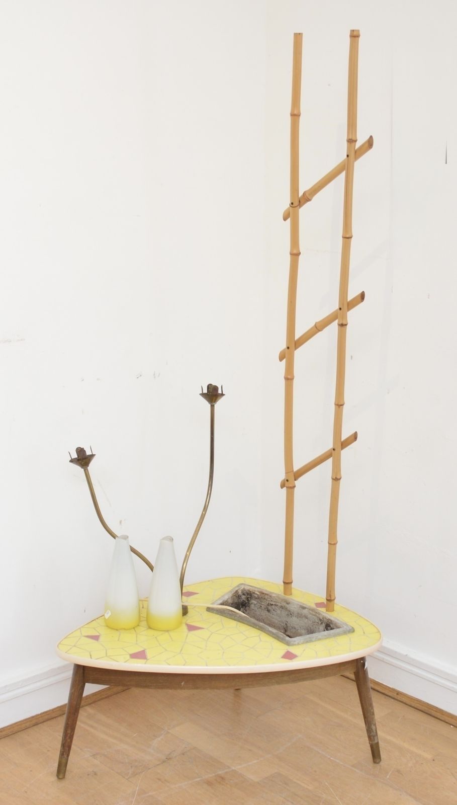 Beautiful 1960’s German Side Table With Lamps And A Planter With Trellis photo furniture