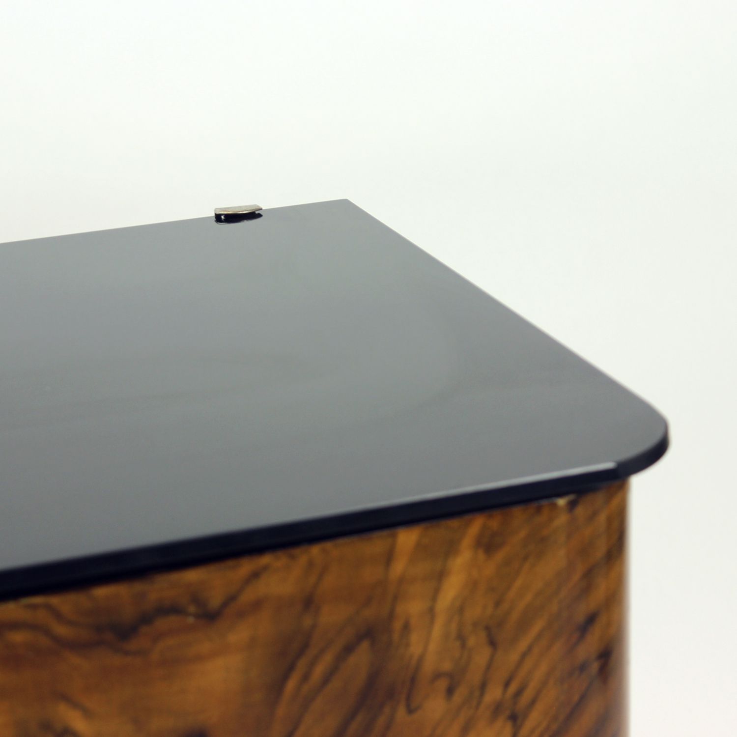 Pair Of Art Deco Bedside Tables With Faux Wood Graining & Glass, Czechoslovakia, 1940s photo vinterior