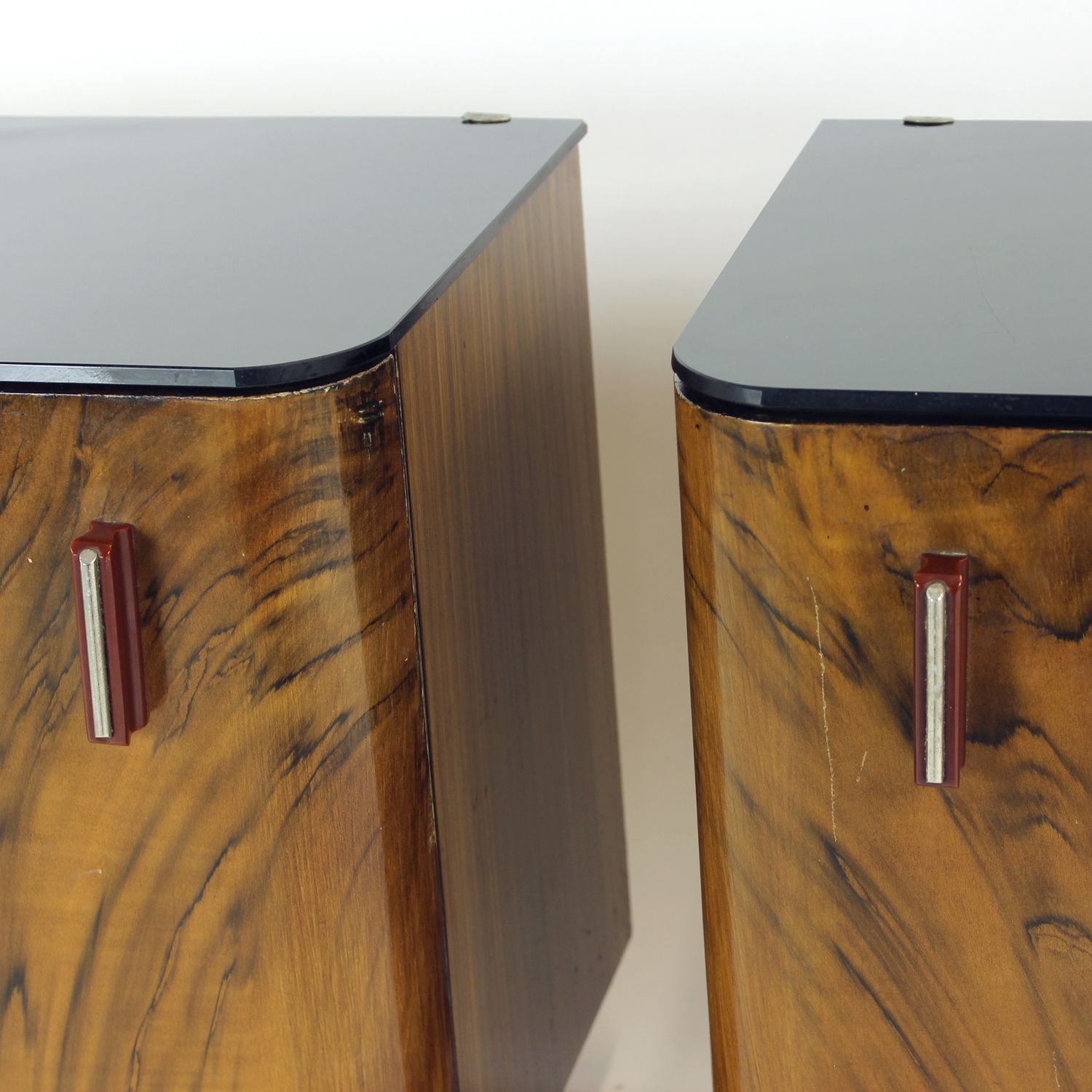 Pair Of Art Deco Bedside Tables With Faux Wood Graining & Glass, Czechoslovakia, 1940s photo buy