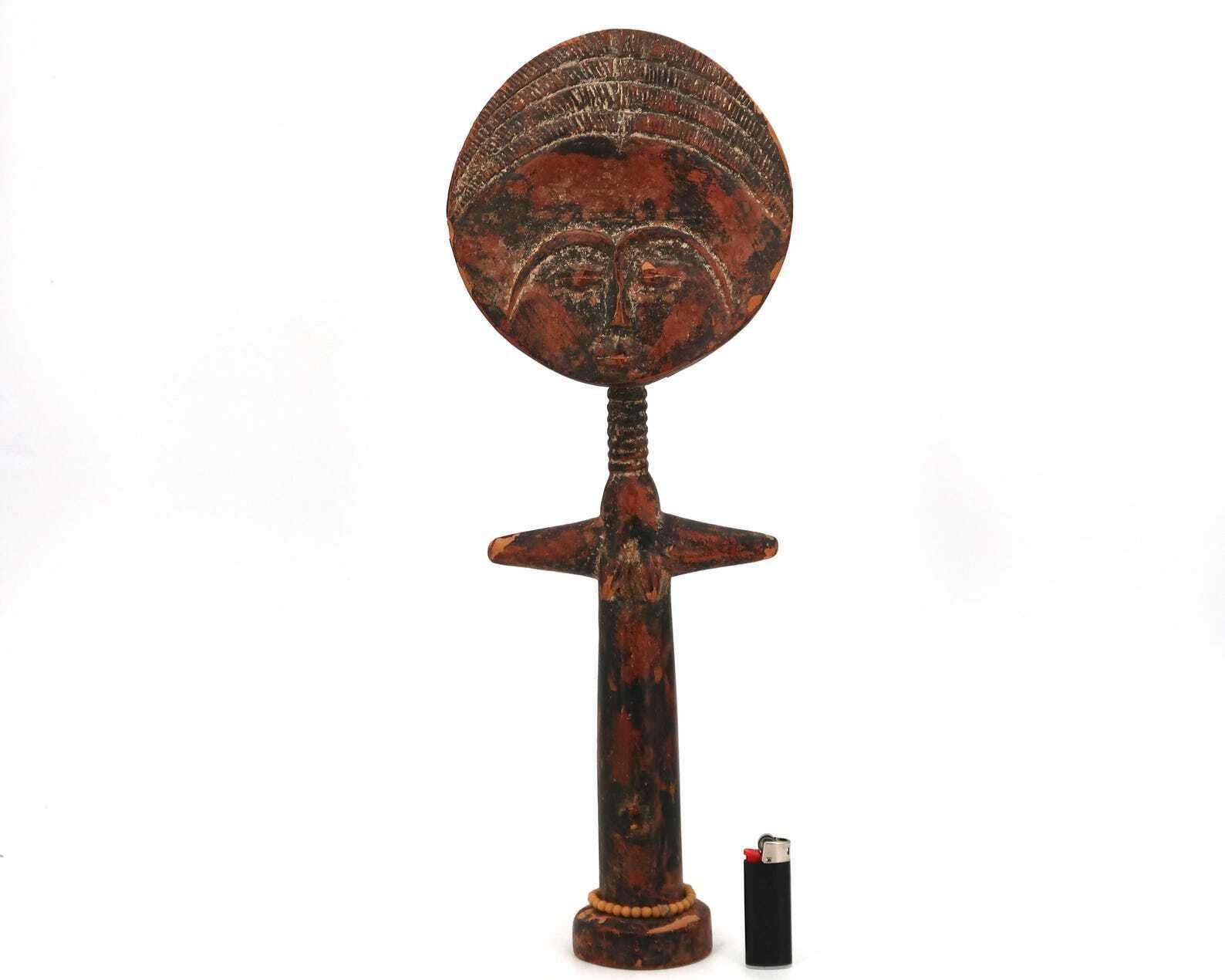 Large Wooden African Ashanti Akuaba Doll Statue Fertility Goddess From Ghana 1980s Africa Totem Wood Art Home Decor photo furniture