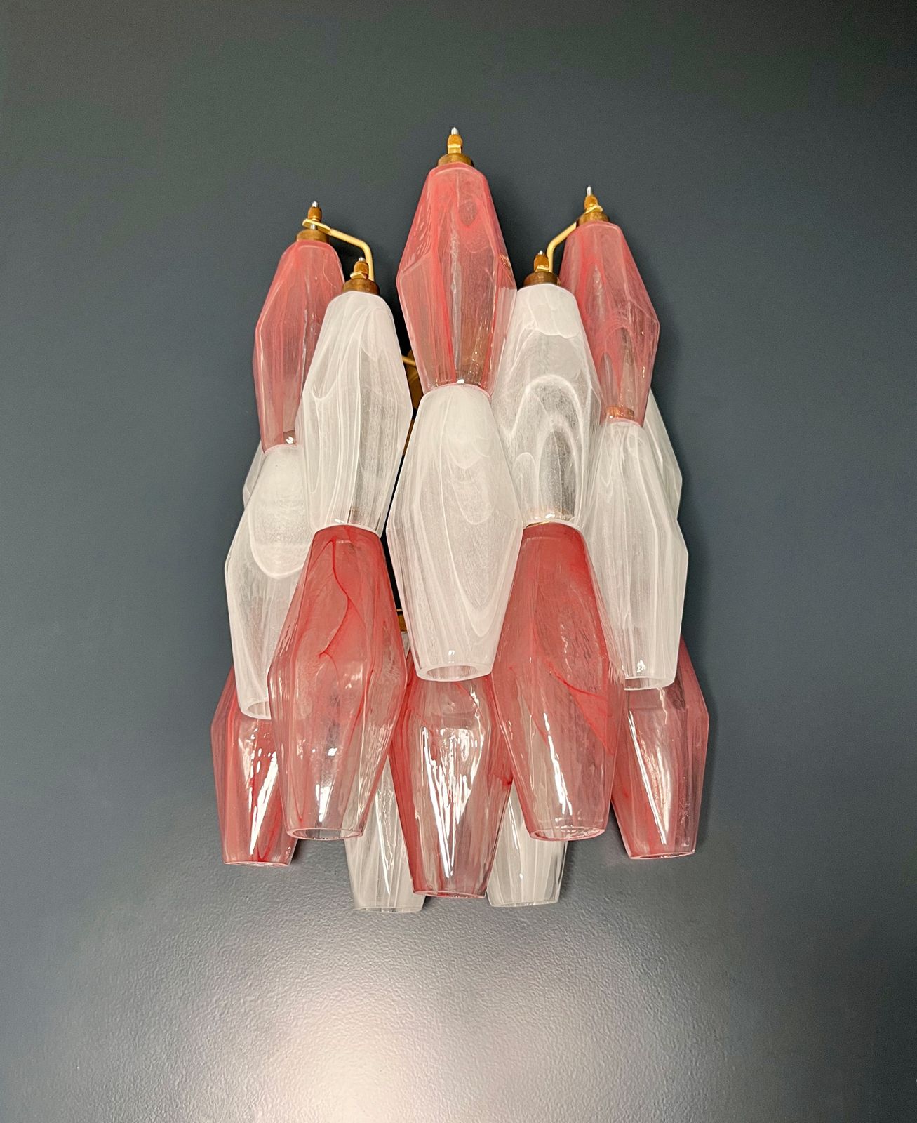 Vintage Murano Italian Poliedri White And Pink Albaster Wall Sconces photo vinterior