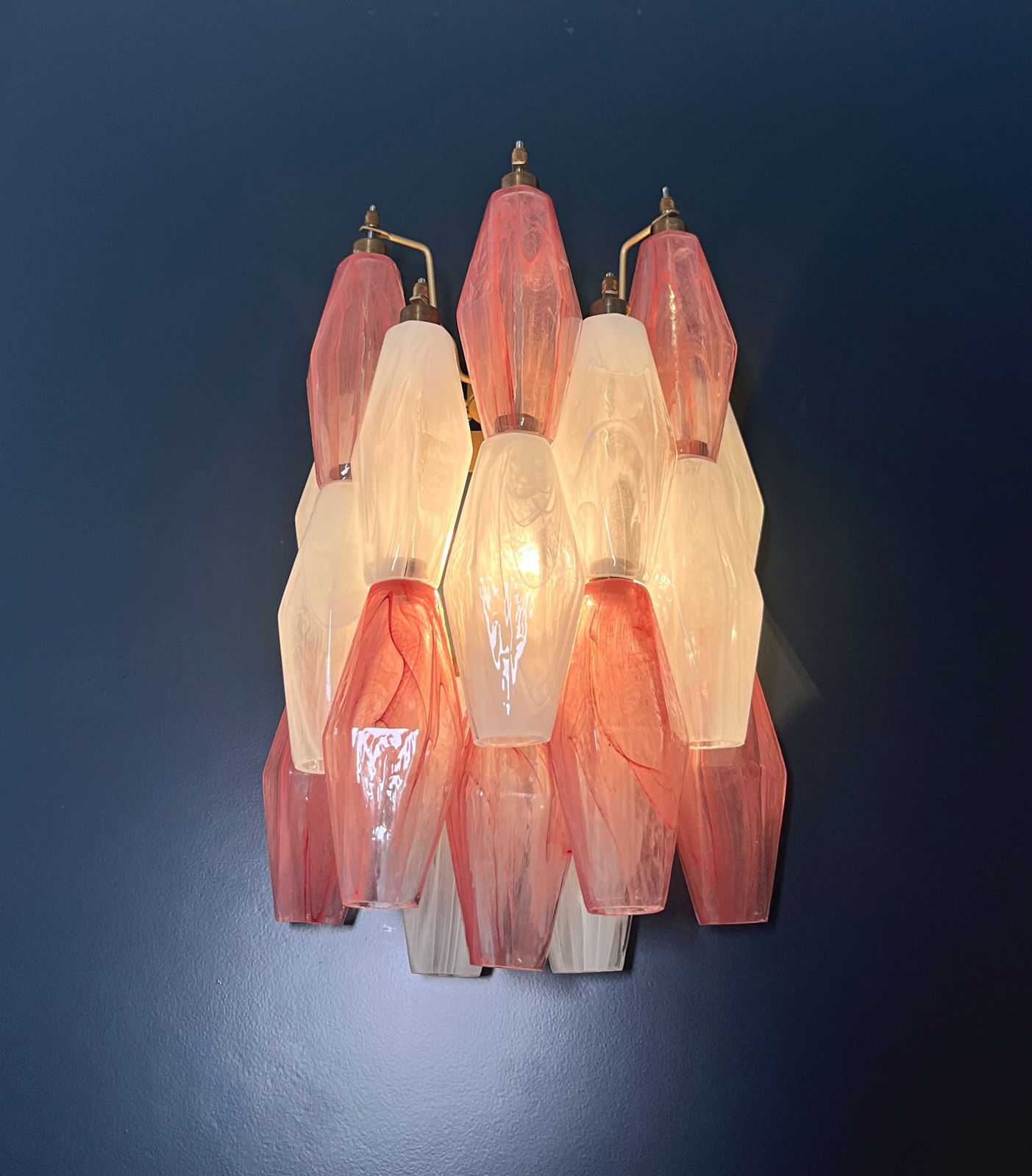 750.0 Vintage Murano Italian Poliedri White And Pink Albaster Wall Sconces photo