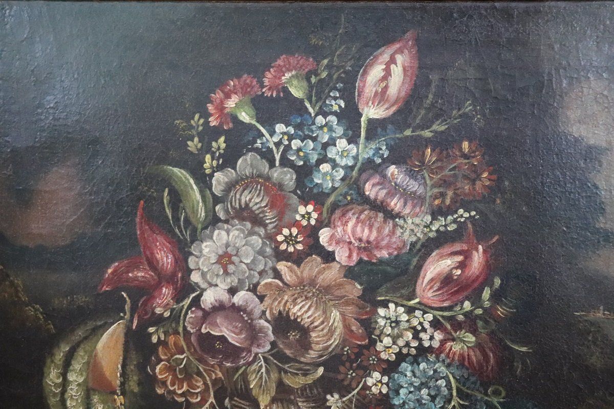 Art Still Life With Flowers, 1700s, Oil On Canvas, Framed photo
