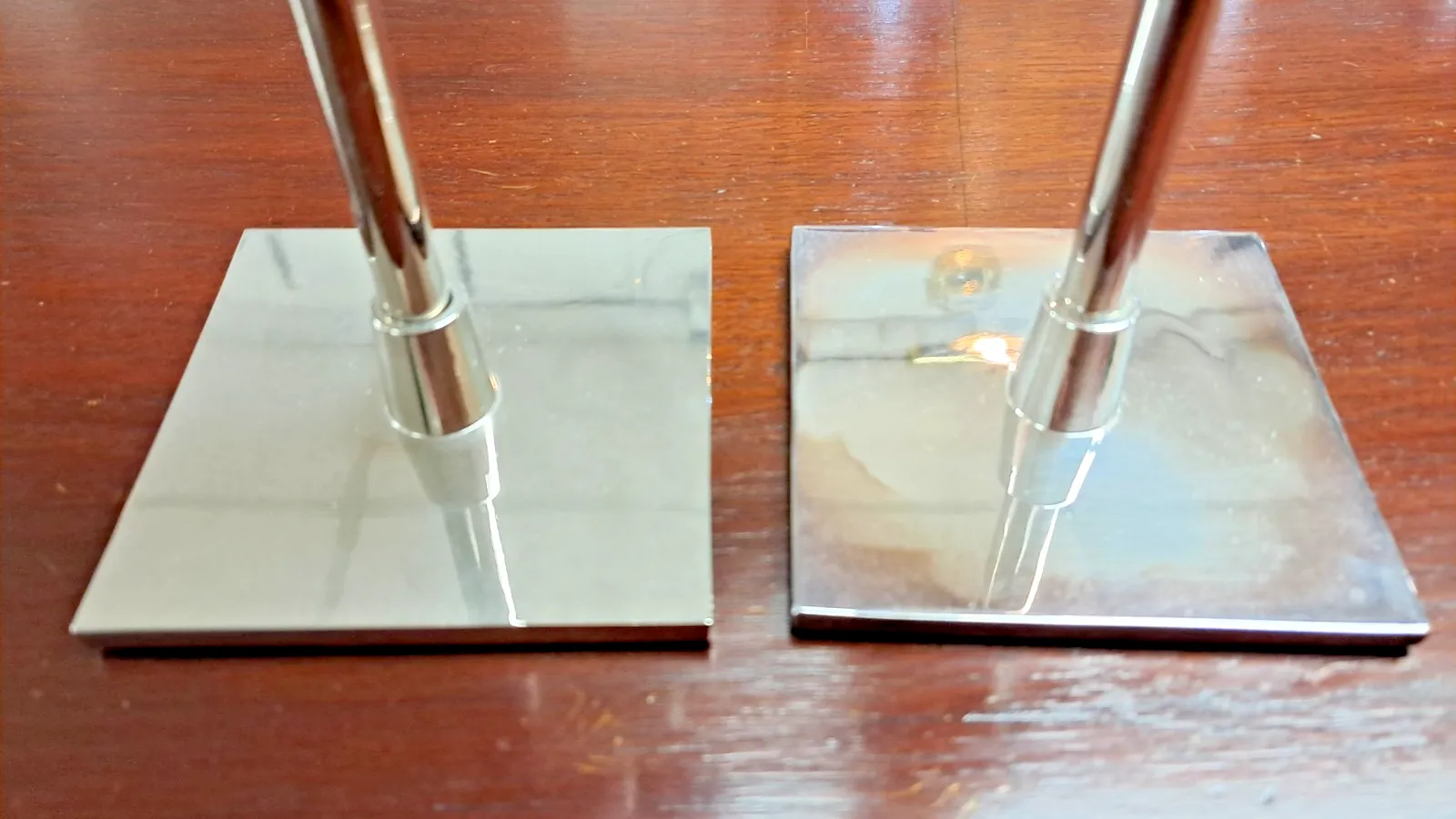 Pair Of Anna New York Chrome Metal & Pink Quartz Candlesticks As Found photo vinterior