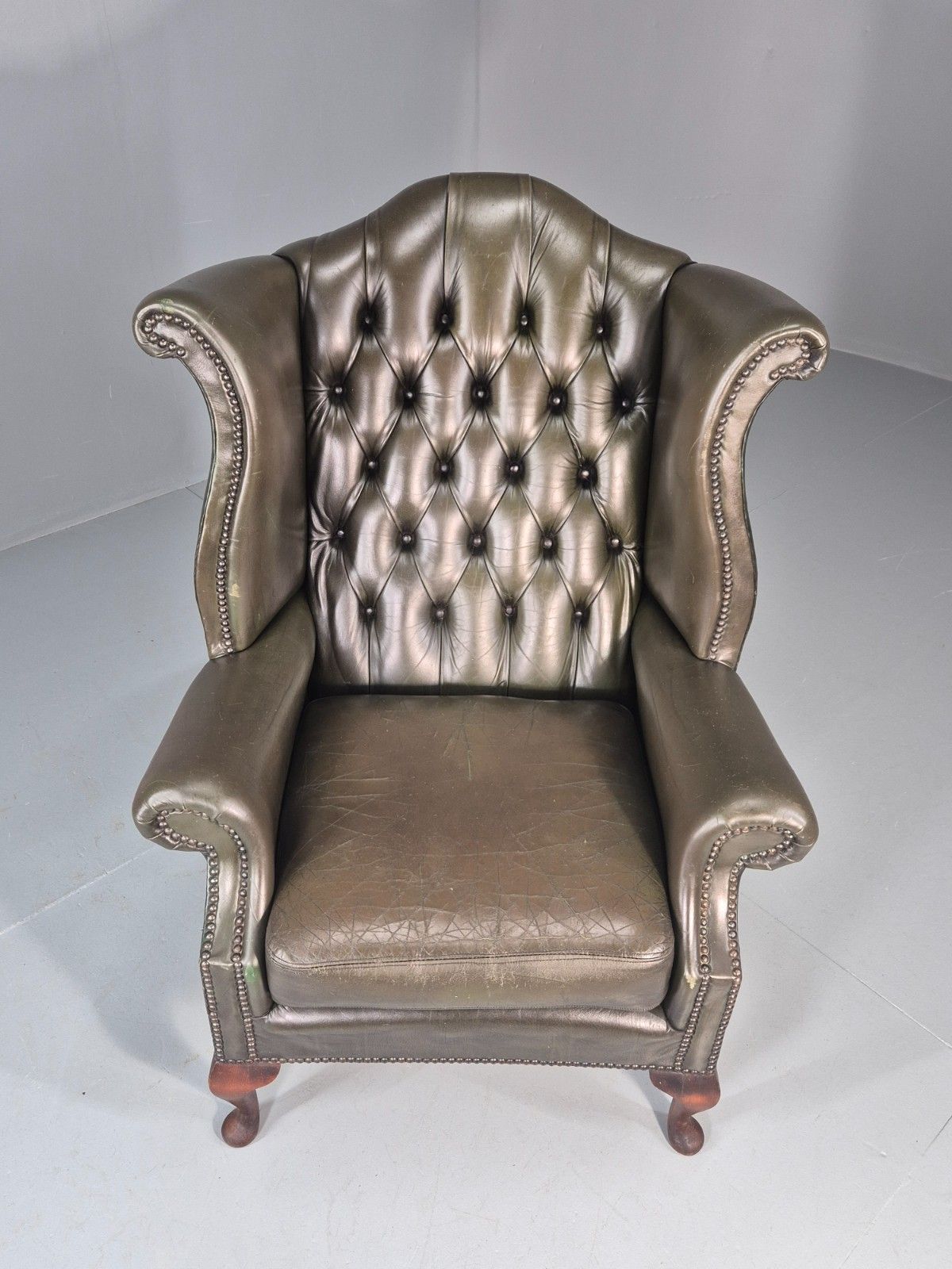 Vintage Wingback Leather Lounge Chair Queen Anne Style 1970s Retro Eb11532 Vlea photo Furniture