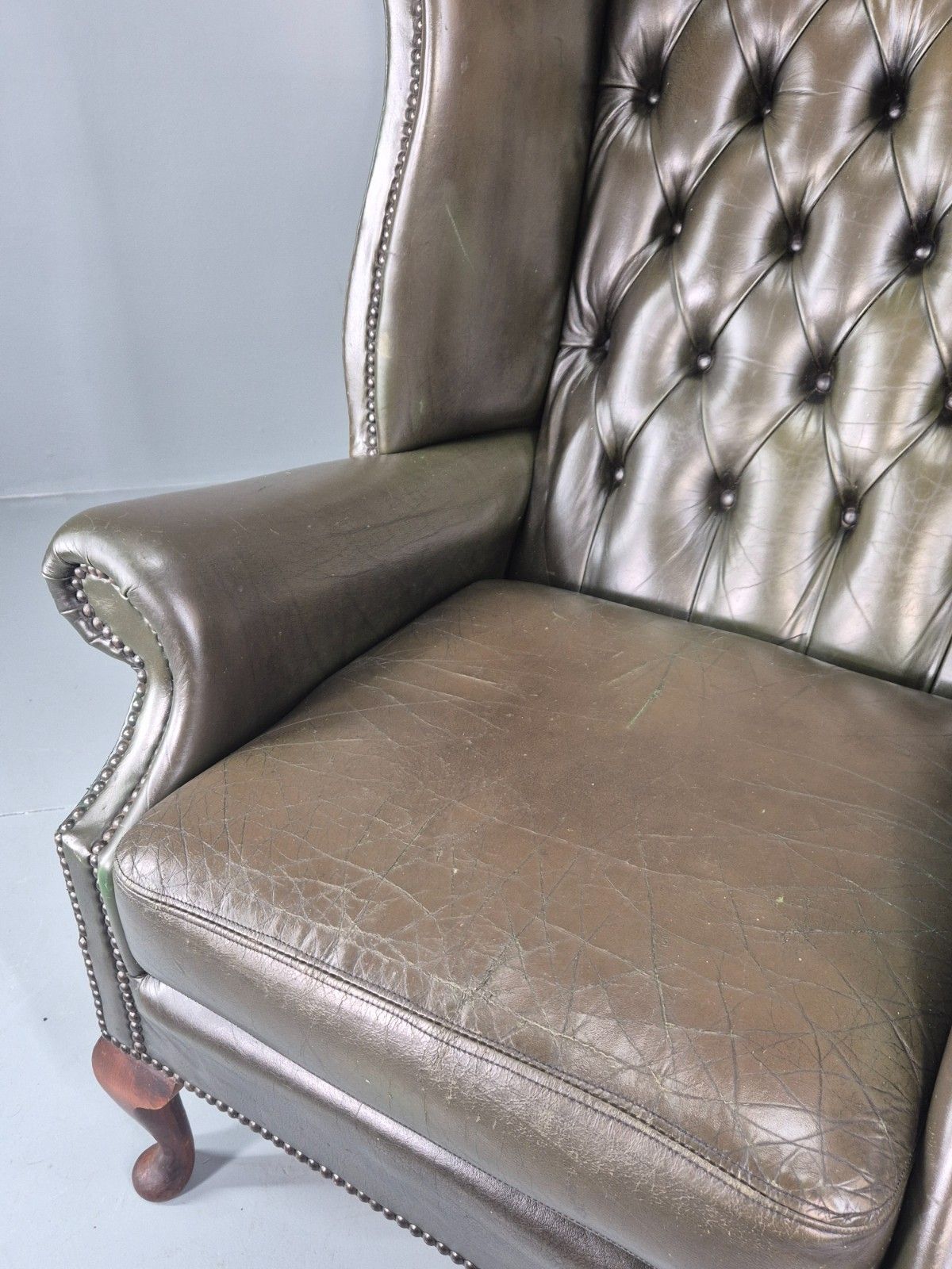 Vintage Wingback Leather Lounge Chair Queen Anne Style 1970s Retro Eb11532 Vlea photo buy