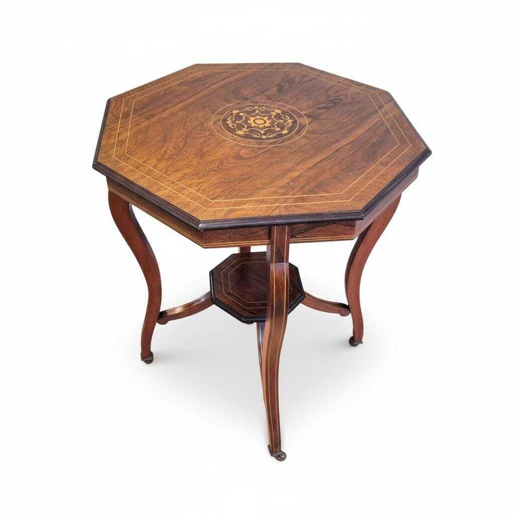 Late Victorian Rosewood Inlaid Occasional Table | Octagonal Antique Side Table C1890 photo for sale