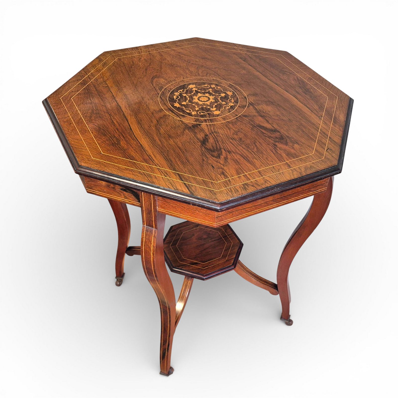 Late Victorian Rosewood Inlaid Occasional Table | Octagonal Antique Side Table C1890