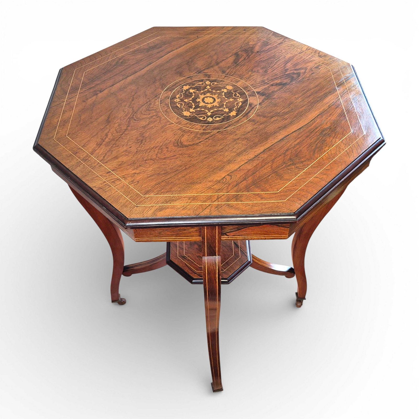 photo furniture Late Victorian Rosewood Inlaid Occasional Table | Octagonal Antique Side Table C1890