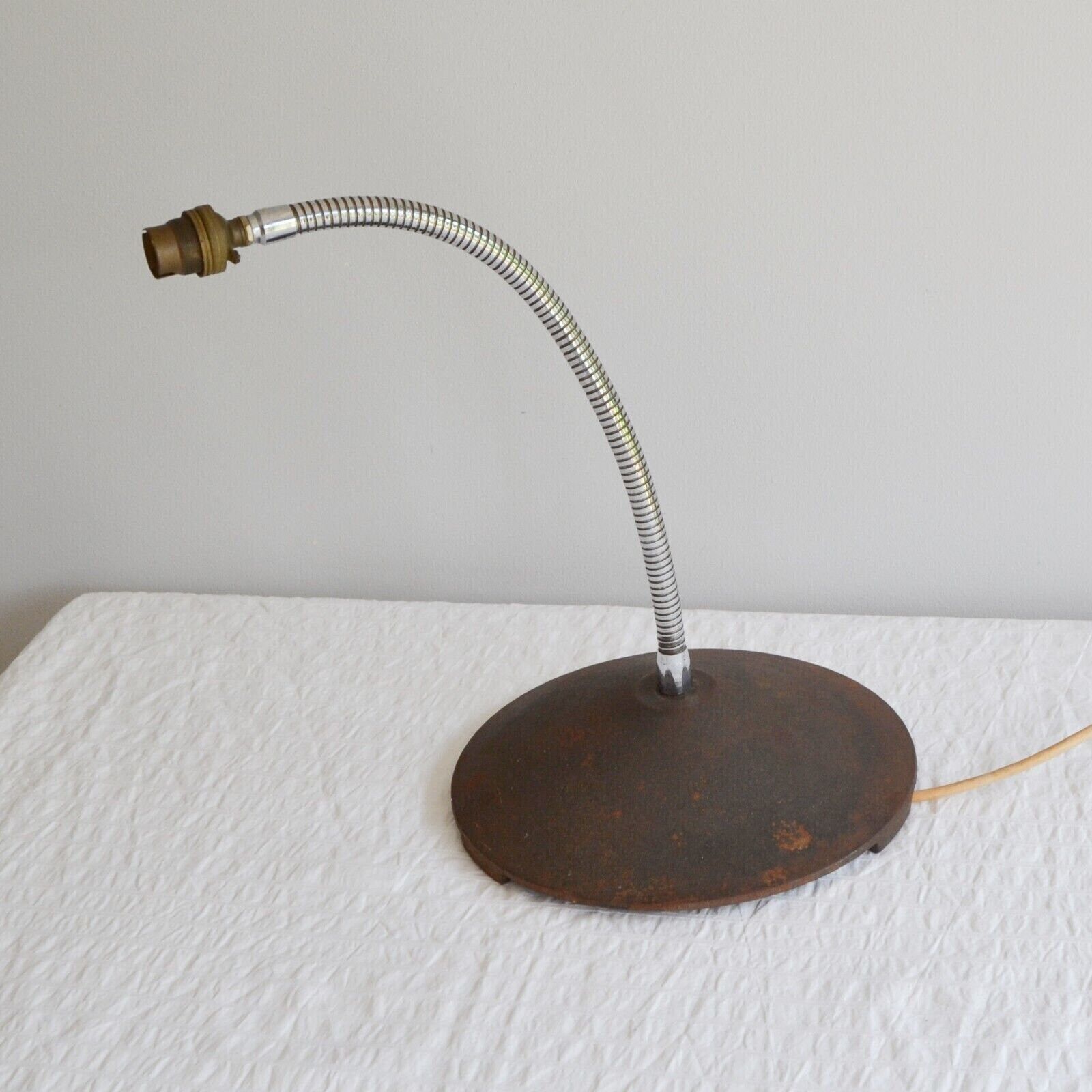 Vintage Industrial Gooseneck Table Lamp, Rusty Metal Lamp, Chrome Desk Lamp photo furniture