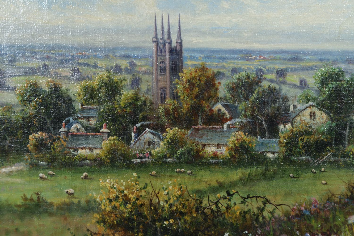Art Small Antique English Oil Painting Picture Landscape Scene Of Widecombe Village By M. C. Hider (Circa 1920) photo