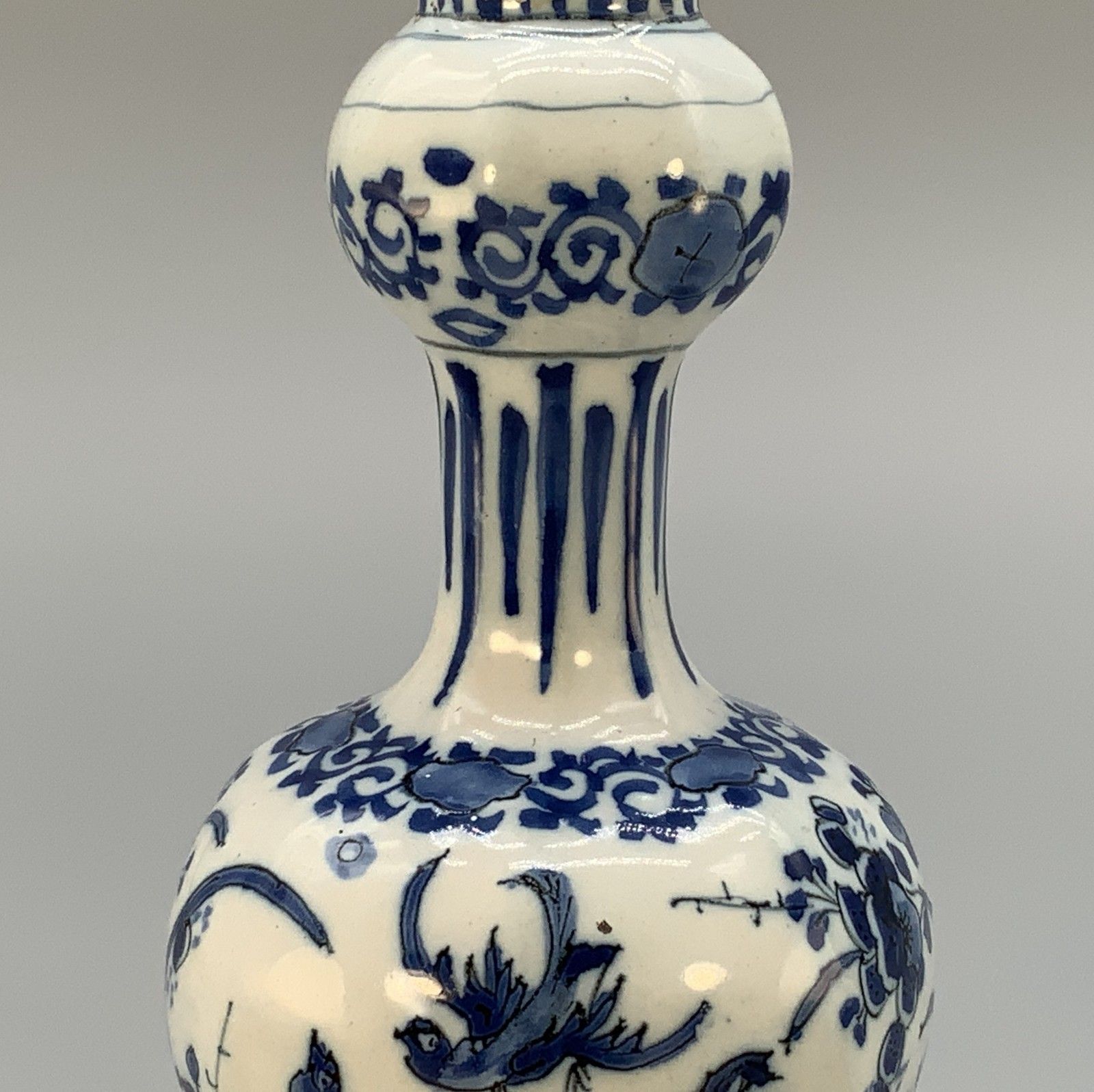 Small 18th Century Dutch Delft Octagonal Chinoiserie Blue And White Faience Vase photo Home Decor