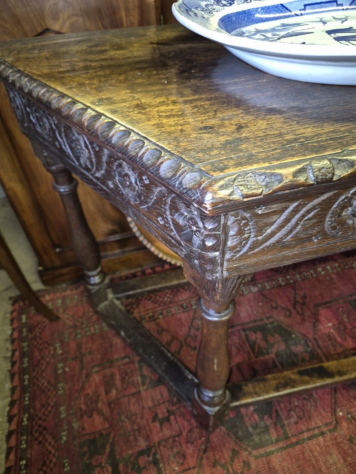 A Spanish 17th Century Sweet Chestnut Top Credence Hall  Table Carved Frieze photo furniture