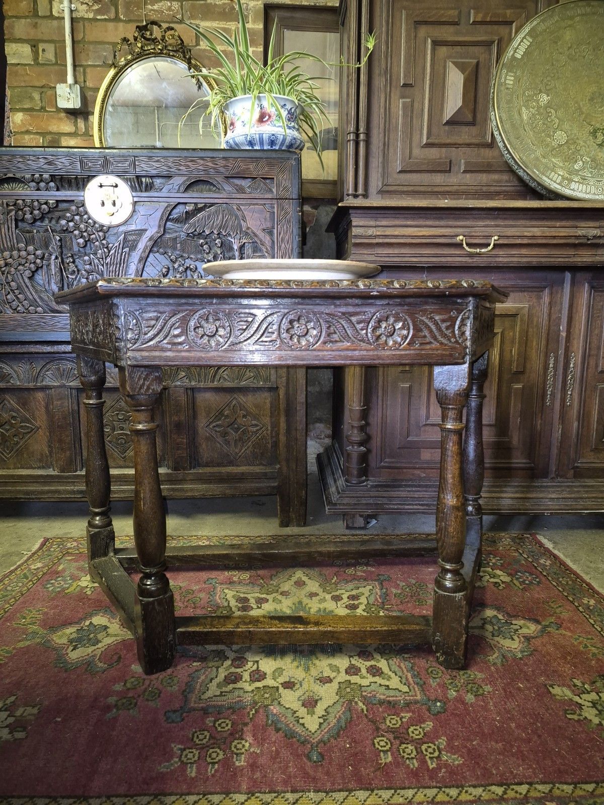 A Spanish 17th Century Sweet Chestnut Top Credence Hall  Table Carved Frieze photo 325.0