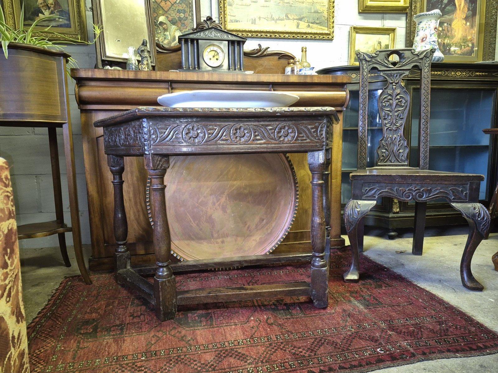 photo furniture A Spanish 17th Century Sweet Chestnut Top Credence Hall  Table Carved Frieze