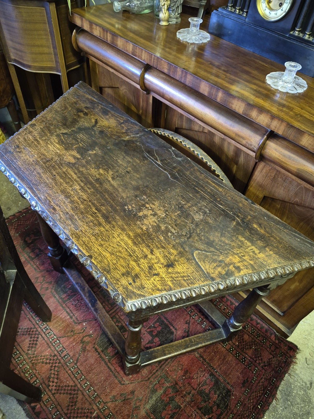 Furniture A Spanish 17th Century Sweet Chestnut Top Credence Hall  Table Carved Frieze photo