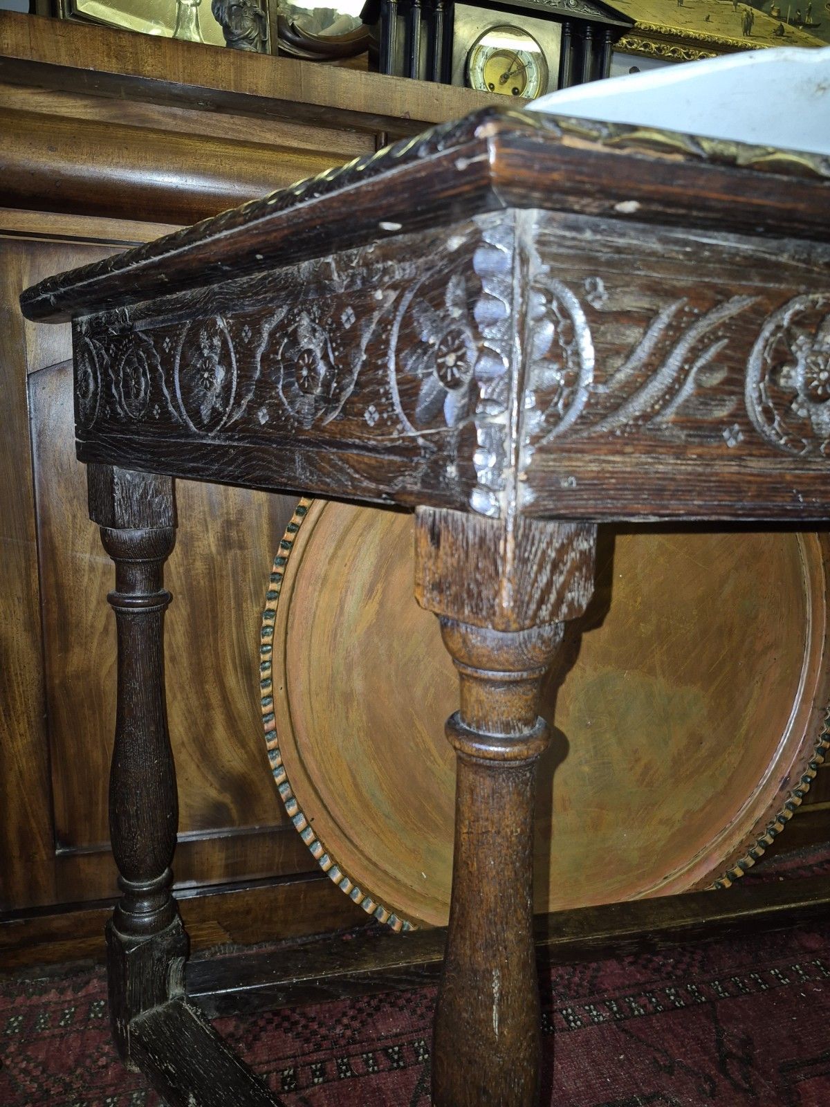photo buy A Spanish 17th Century Sweet Chestnut Top Credence Hall  Table Carved Frieze