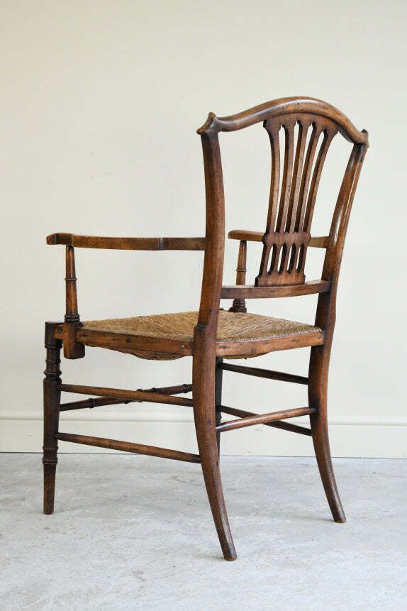 Antique Beech & Rush Arts & Crafts Style Occasional Chair photo furniture