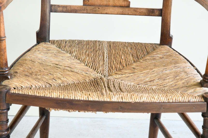 Antique Beech & Rush Arts & Crafts Style Occasional Chair photo vinterior