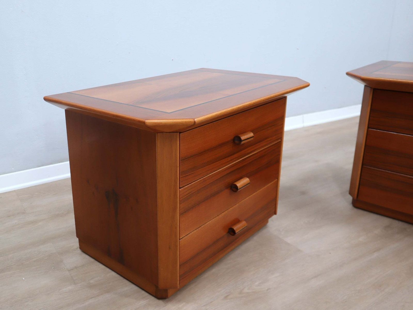 Pair Of Solit Walnut Nightstands Bedside Table Late 1970s photo vinterior