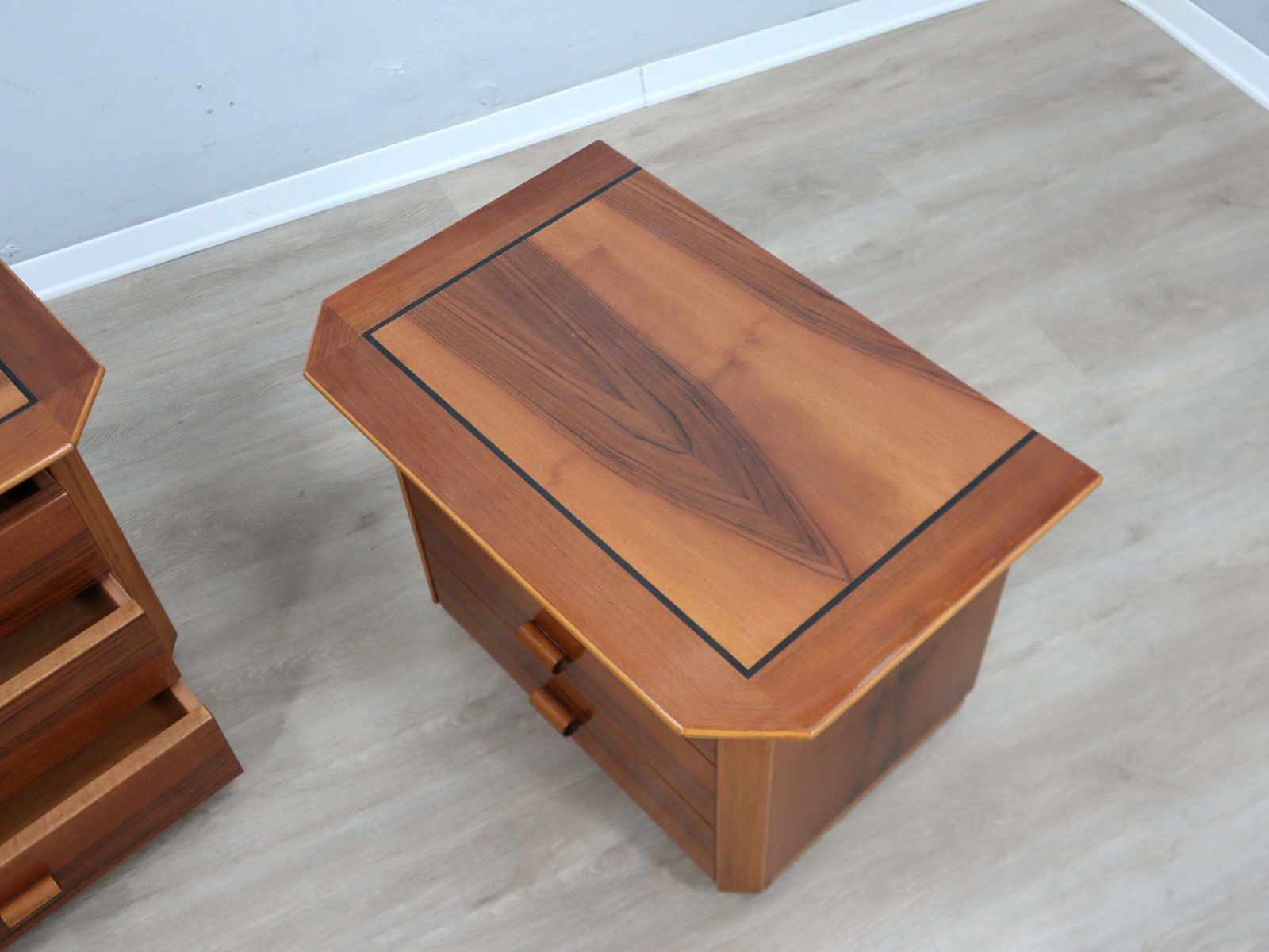Pair Of Solit Walnut Nightstands Bedside Table Late 1970s photo vintage