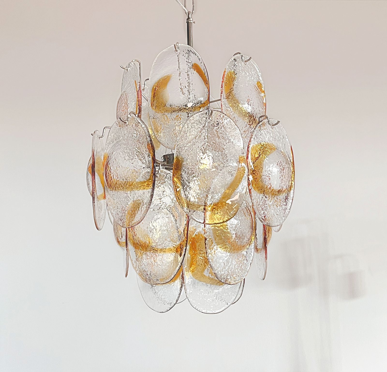 Vintage Italian Murano Chandelier   24 Clear And Amber photo buy