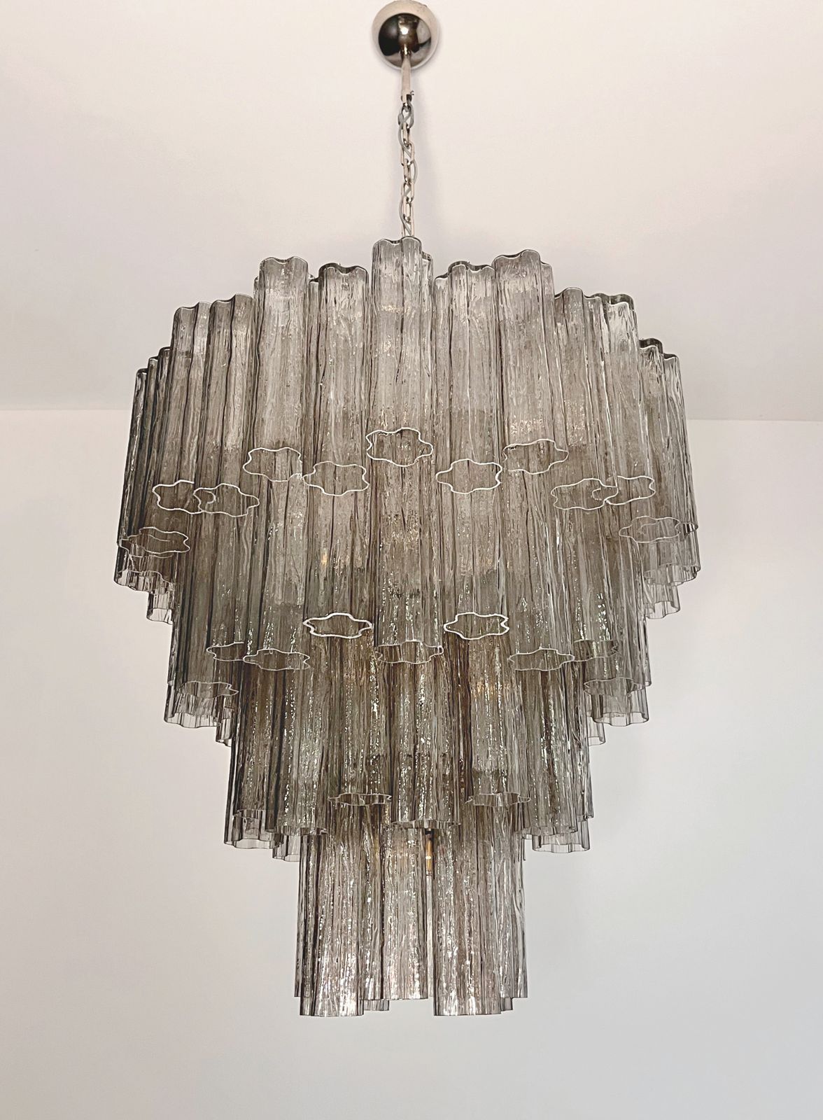 Huge Vintage Murano Glass Tiered Chandelier   80 Glasses   Smoked Glass Tube photo vintage
