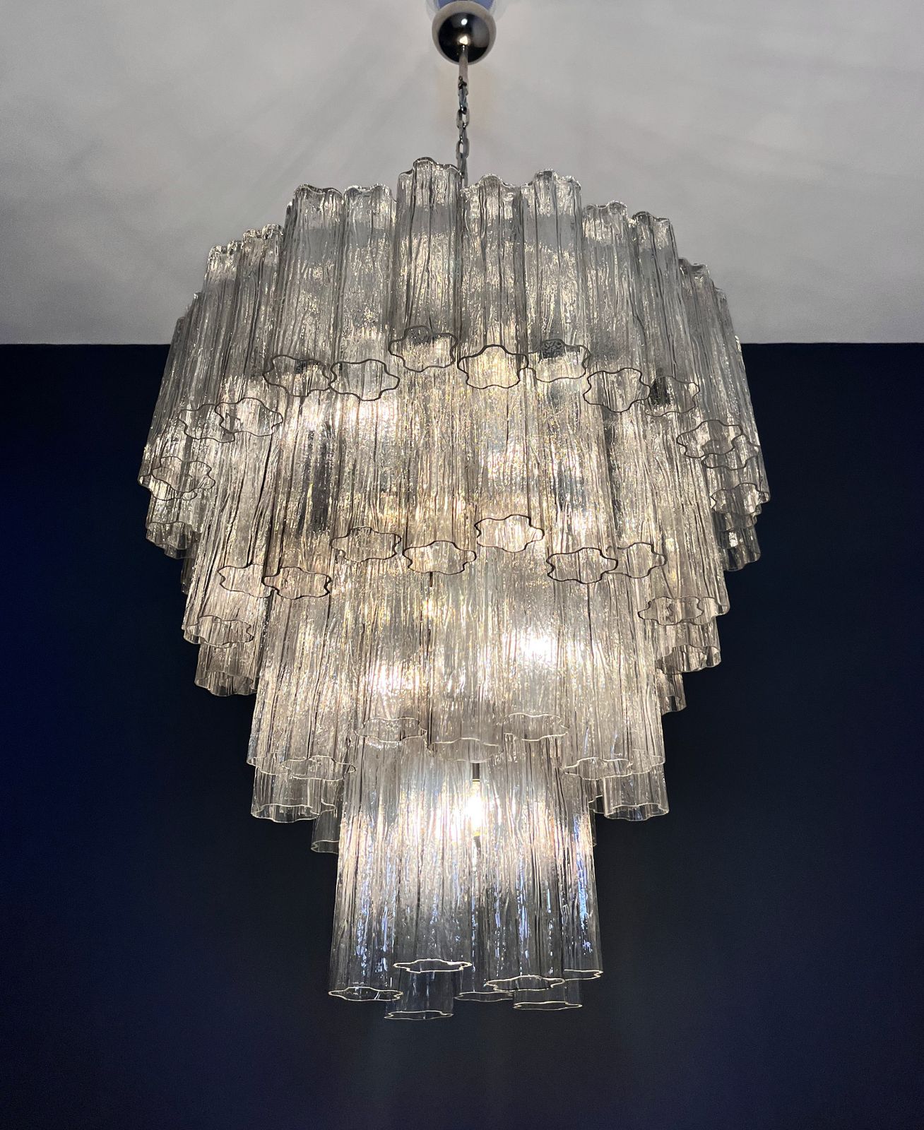 2250.0 Huge Vintage Murano Glass Tiered Chandelier   80 Glasses   Smoked Glass Tube photo