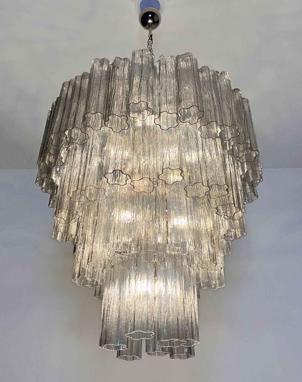photo buy Huge Vintage Murano Glass Tiered Chandelier   80 Glasses   Smoked Glass Tube