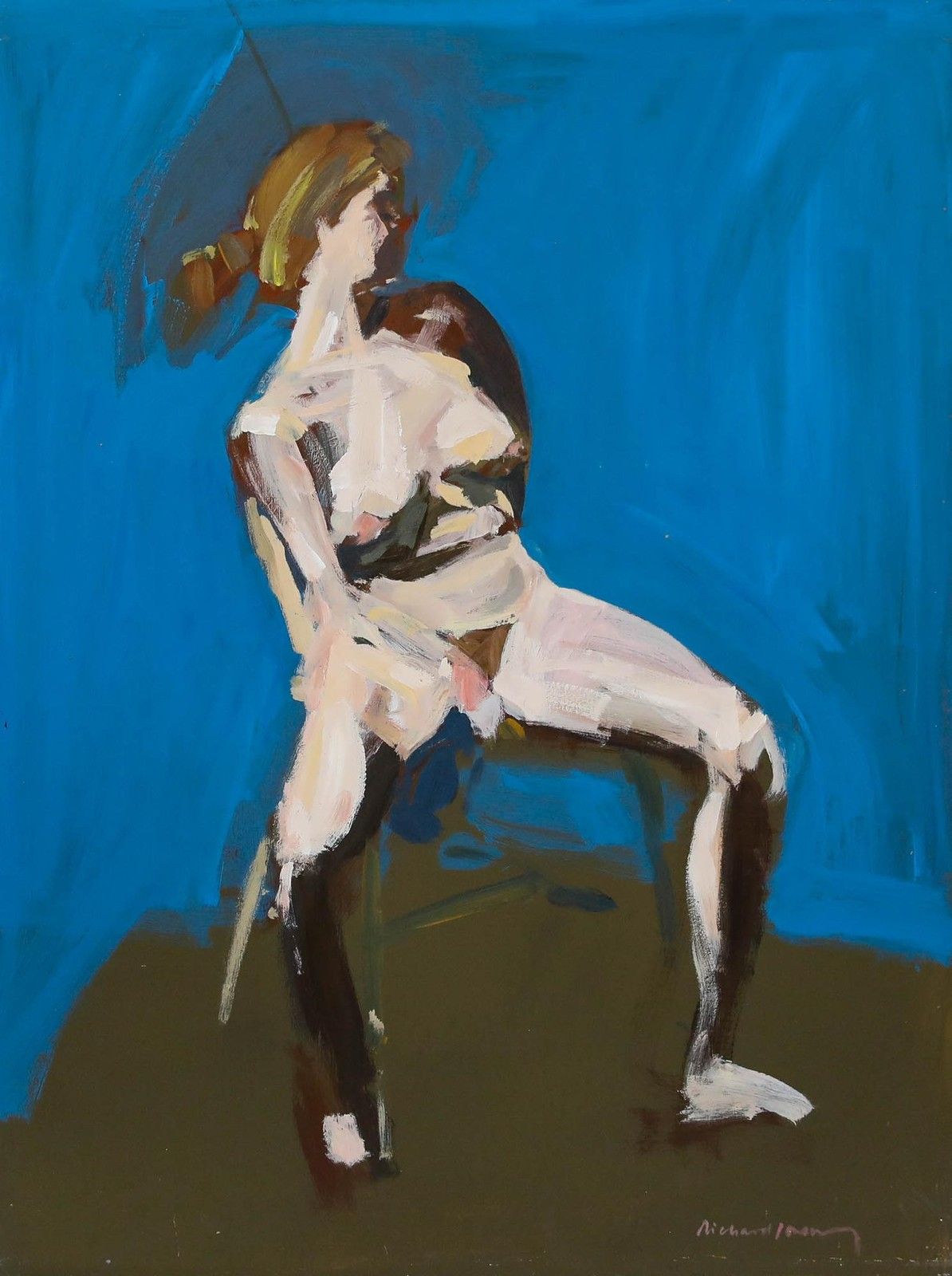 Richard J.S. Young 20th Century Oil, Seated Nude photo furniture