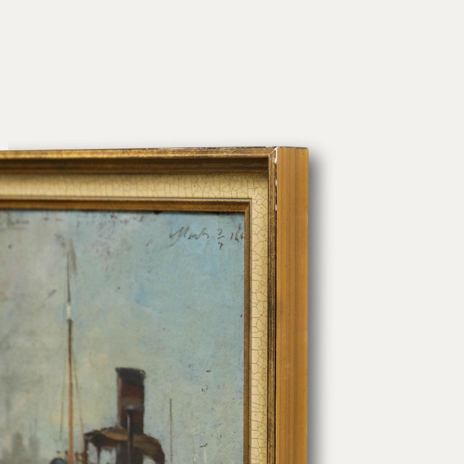 Framed French School Late 19th Century Oil Steamboat 'Havre' photo 325.0