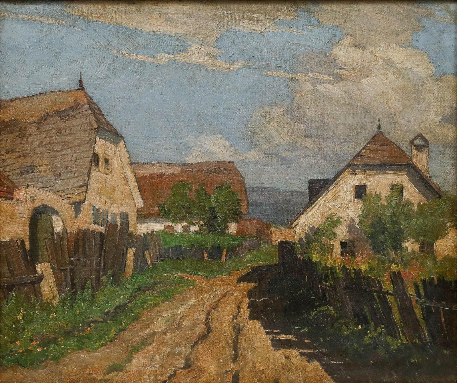 Anton Konrad Schmidt (1887 1974) Mid 20th Century Oil, Through The Village photo furniture