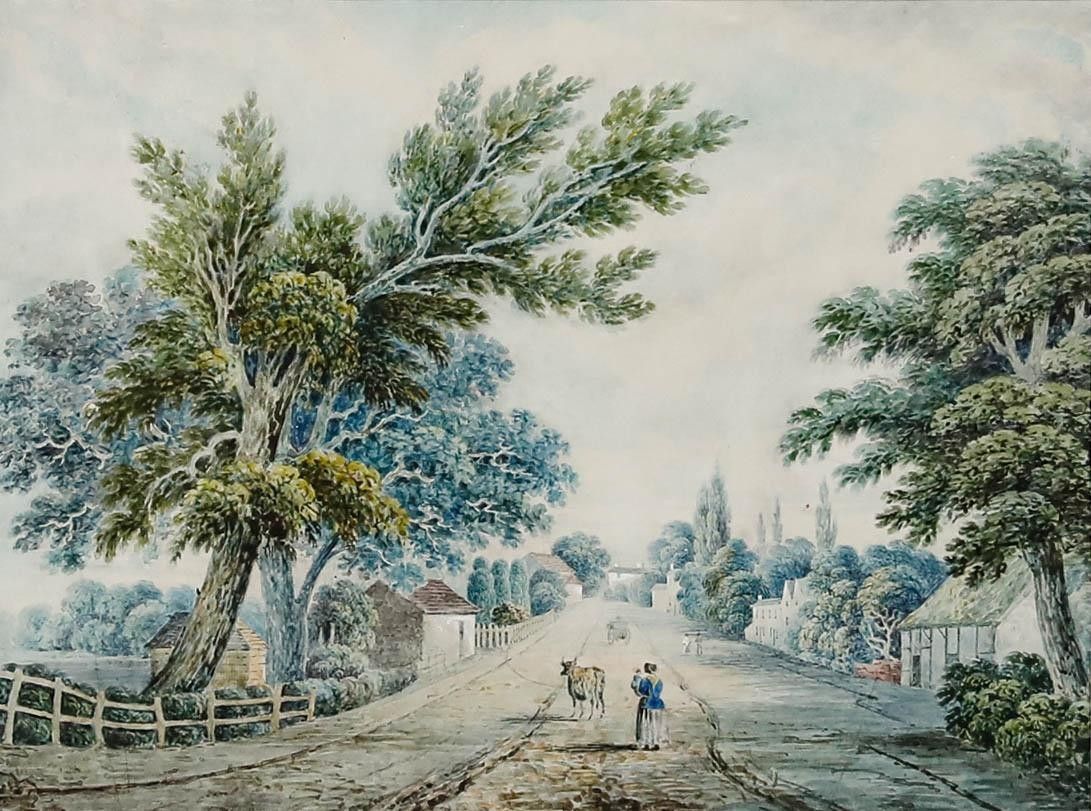 19th Century Watercolour View Along The Street photo furniture