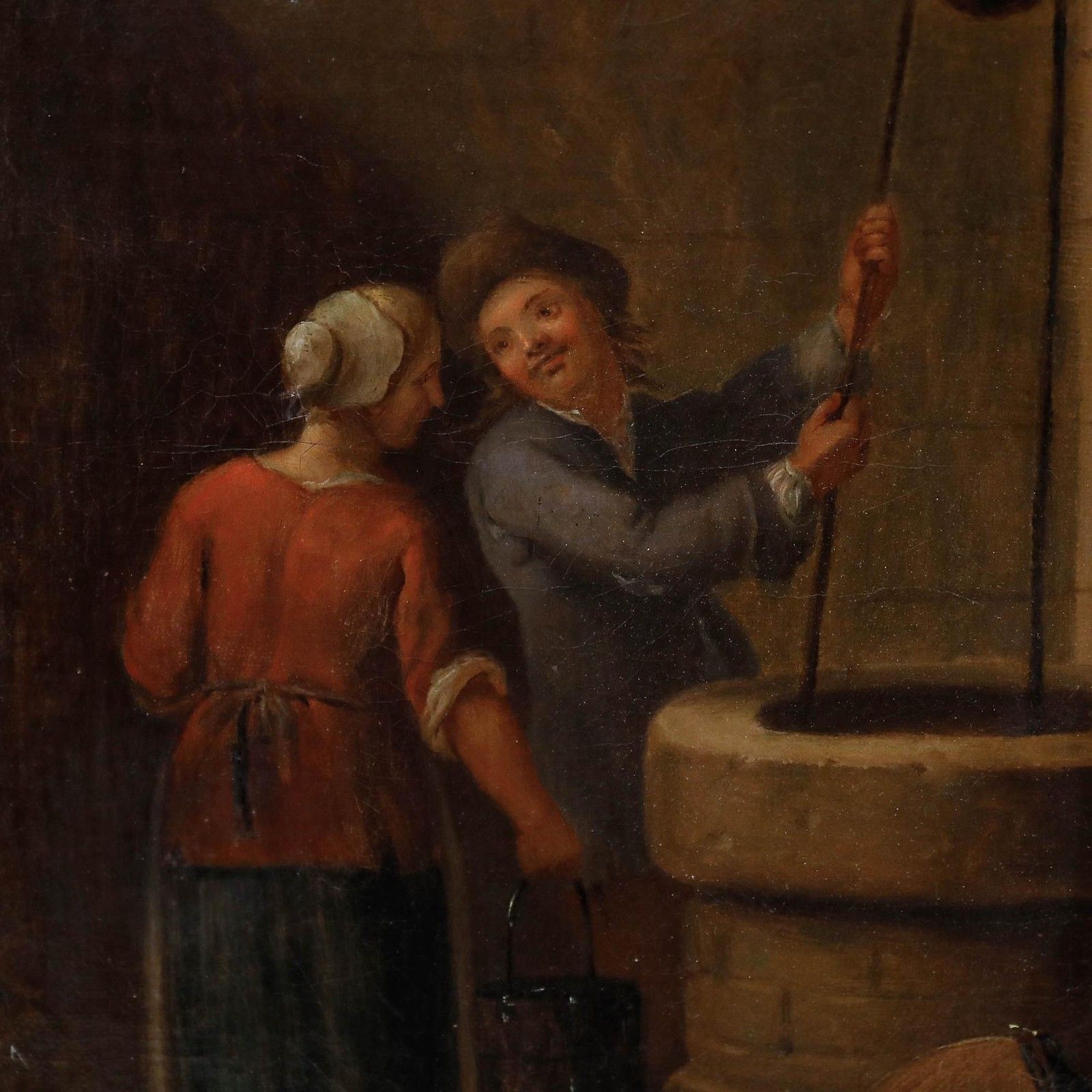 Framed Dutch School 17th Century Oil Couple By The Well photo Art