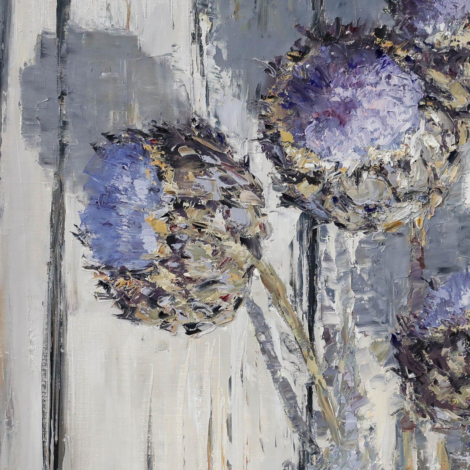 Robert Josset (B.1949) Contemporary Oil, Artichoke Flowers photo Art