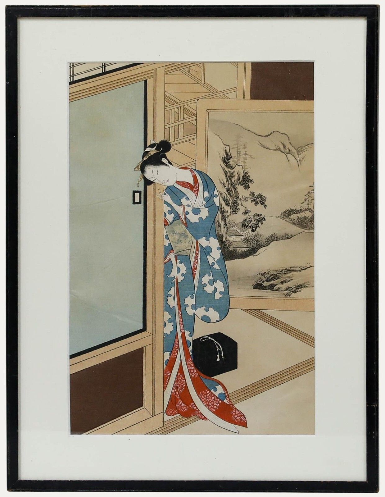 Kokan Shiba (1747 1818) Framed Japanese Woodblock, A Beauty