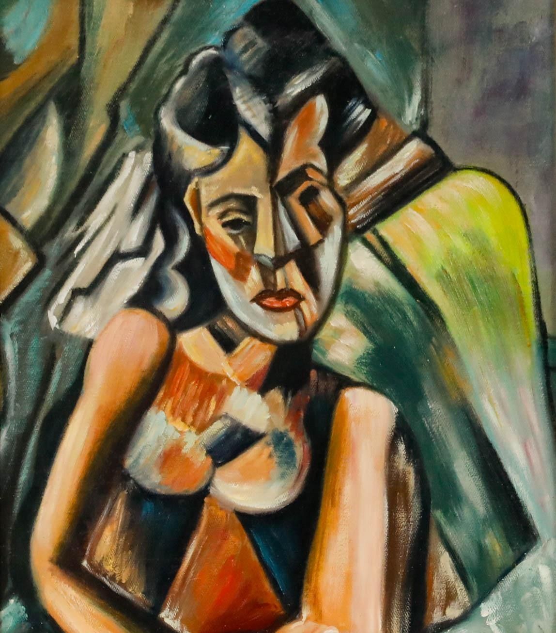 20th Century Oil Cubist Woman photo furniture
