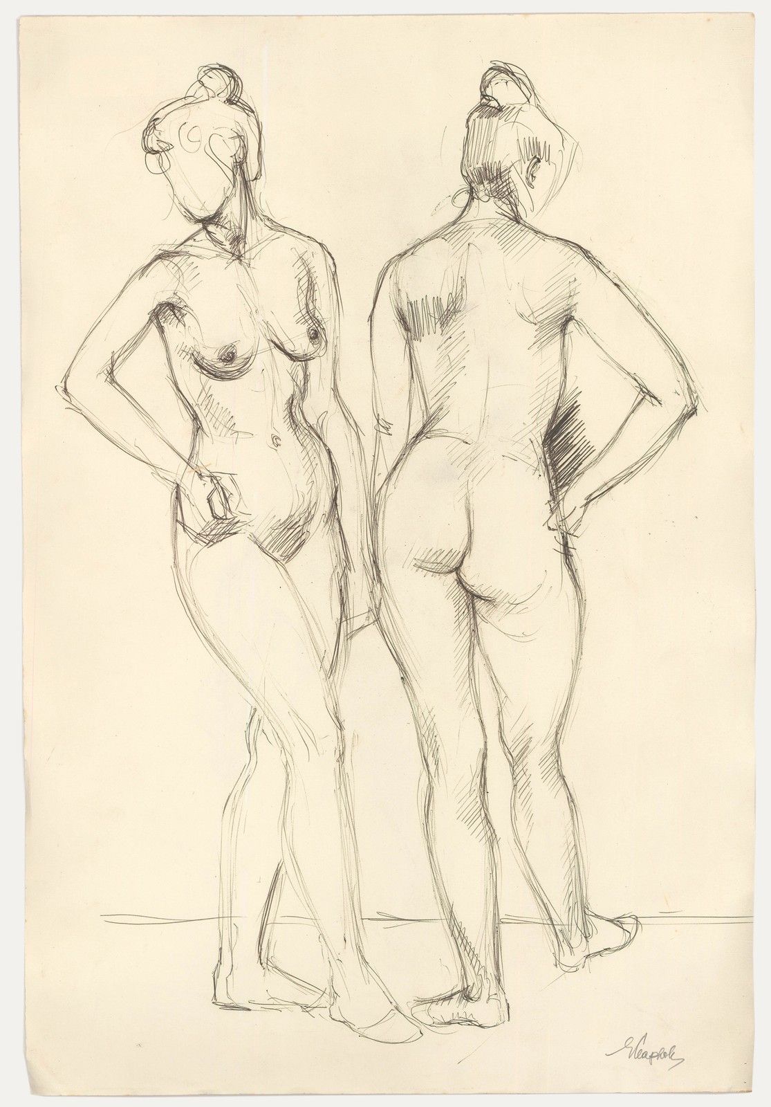 E.P. Clapholt Mid 20th Century Pen And Ink Drawing, Angles Of The Nude Model