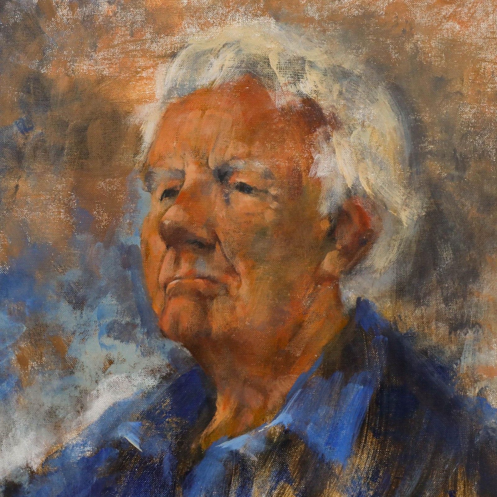 Wendy Trinder (1942 2020) 20th Century Oil, Portrait Of A Man In Blue photo Art