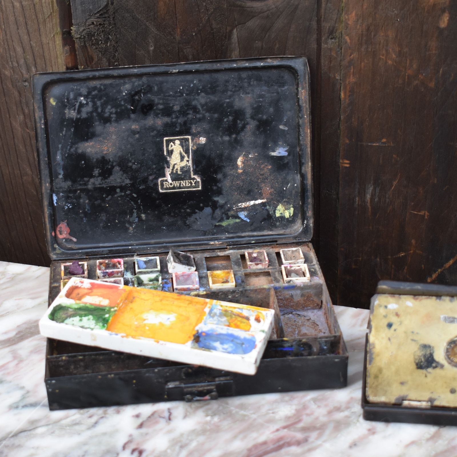 Home Decor Antique Winsor & Newton Rowney Metal Travel Tins Artists Travel Paint Boxes Pair photo